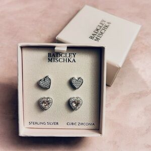 *NEW* Badgley Mischka Sterling Silver CZ Heart Studs